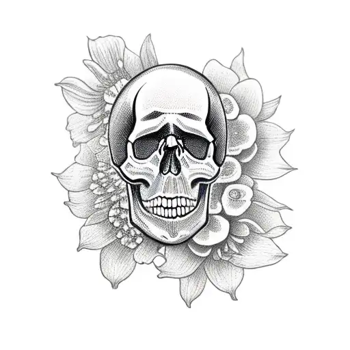 Skull With Flowers Growing Out Of The Top
