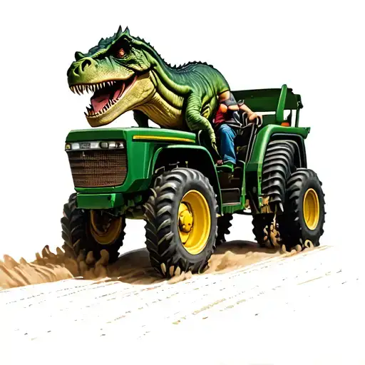 Tranosaurus Rex Driving A John Deer Tractor