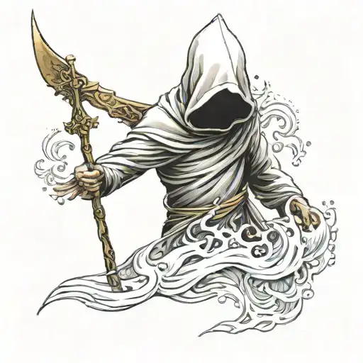 Hooded Faceless Saint Full Body Holding Water Trident