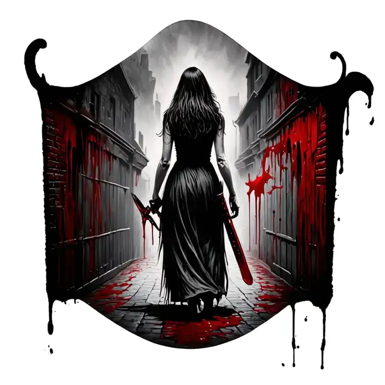 Front Woman Bloody Knife Jack The Ripper Walking Away