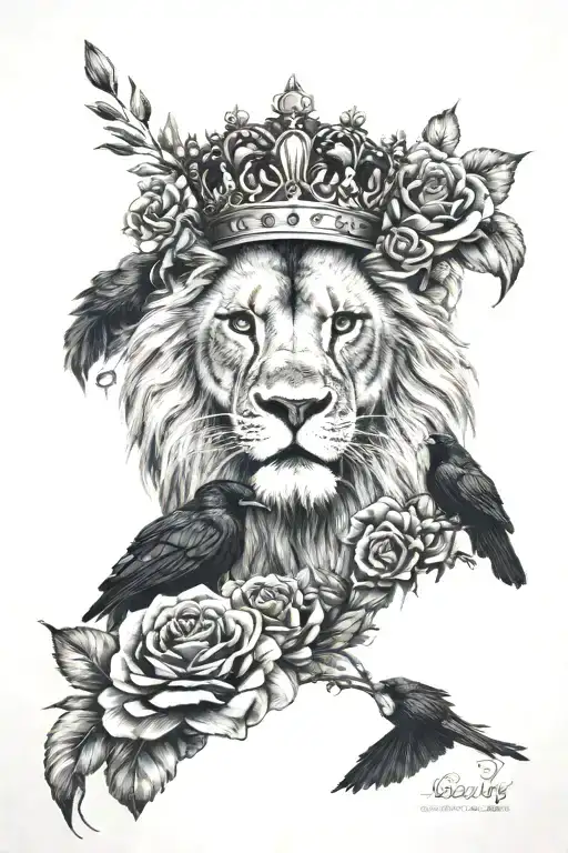 Lion King Crown And Black Raven Roses