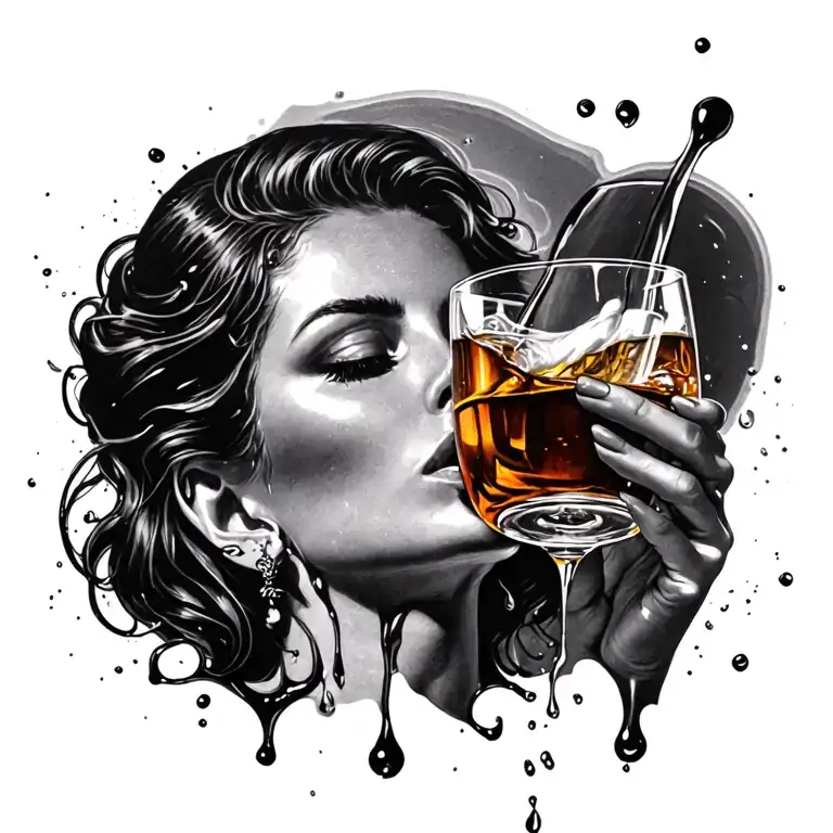 Woman Drinks Alcohol Spilled