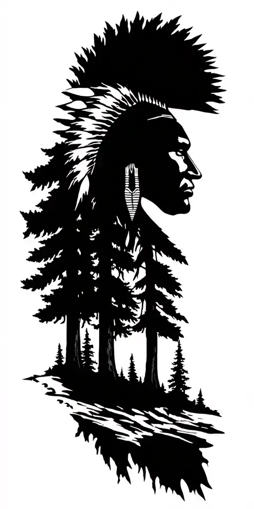 Native American Scenic Silhouette Forest