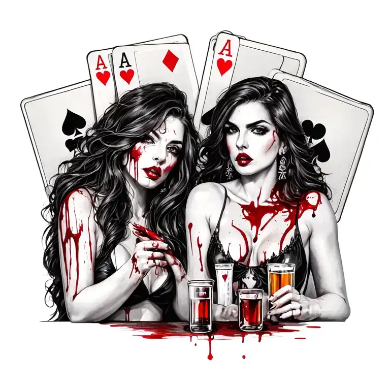 Sexy Bloody Two Women With Playing Cards Playing Full Bar