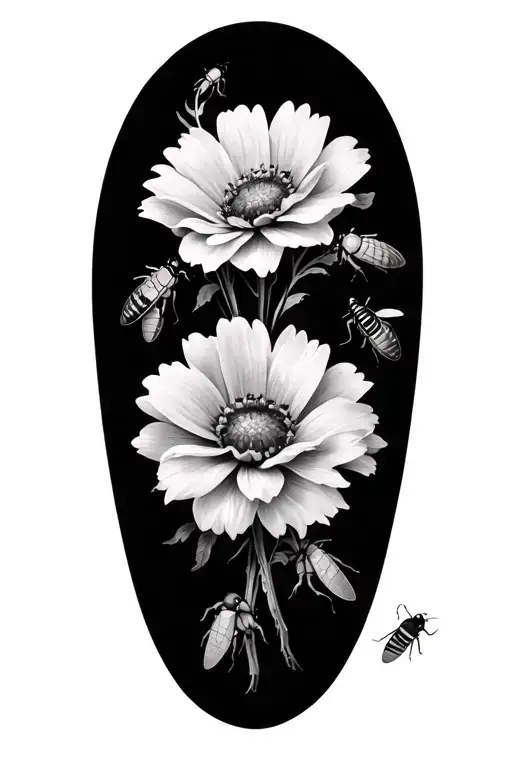 Floral With Insects Black Grey
