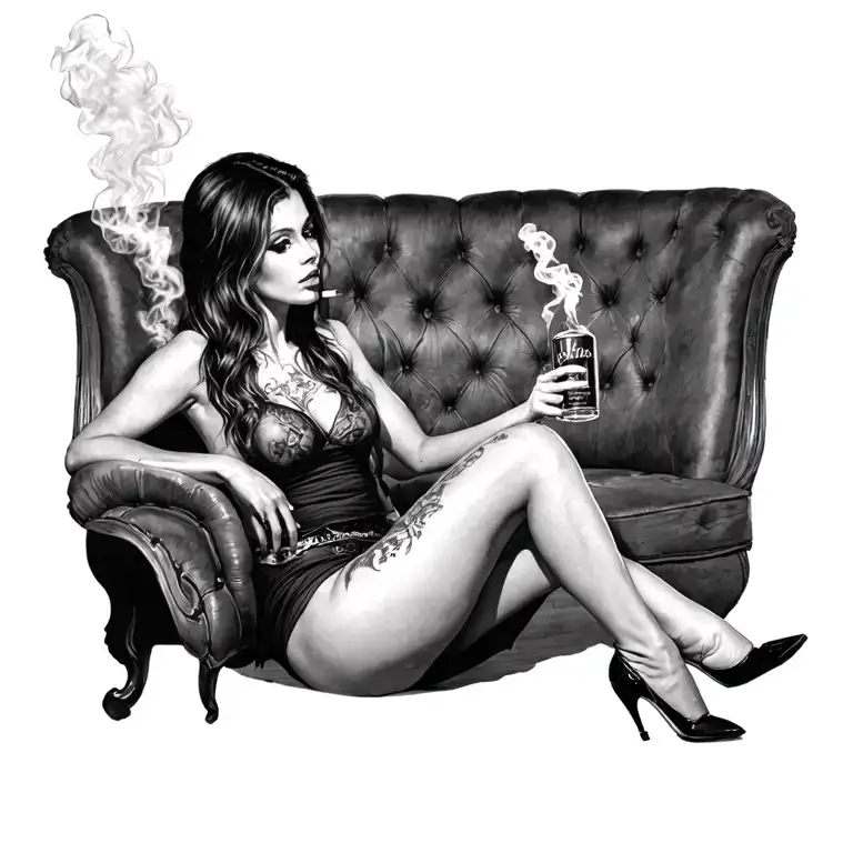 Sexy Woman Sitting Alcohol Smokes