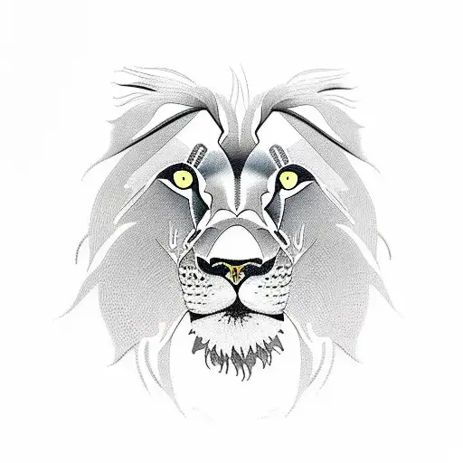 Un Lion Dans La Savane Sous Un Coucher De Soleil Avec Des Oiseau Dans Le Ciel