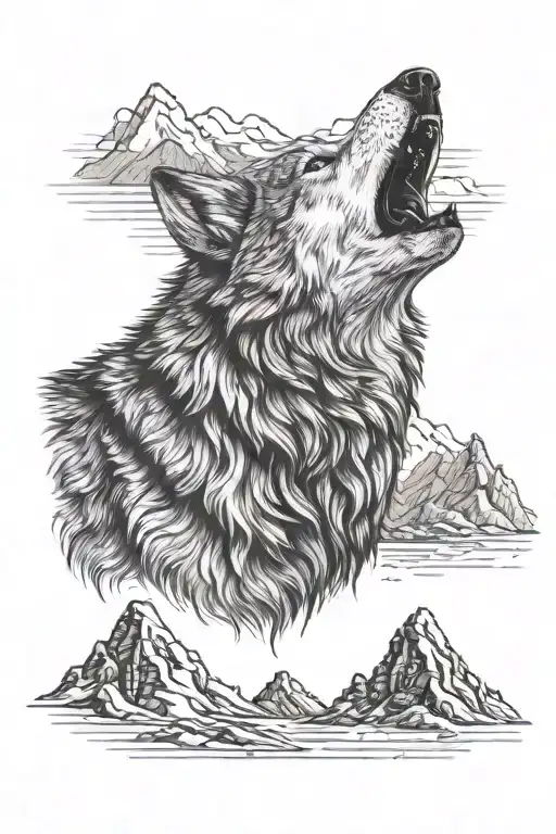 Wolf Howling And Mountains