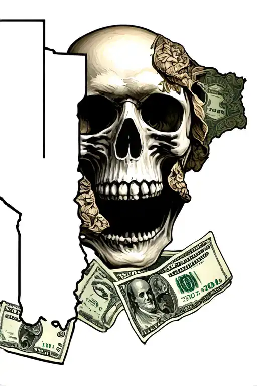 Skull And Cash And Texas State Outline