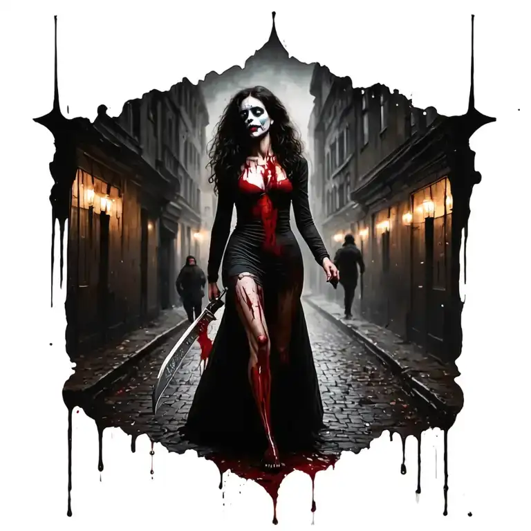 Woman Bloody Knife Full Body People B Jack The Ripper Walking Away