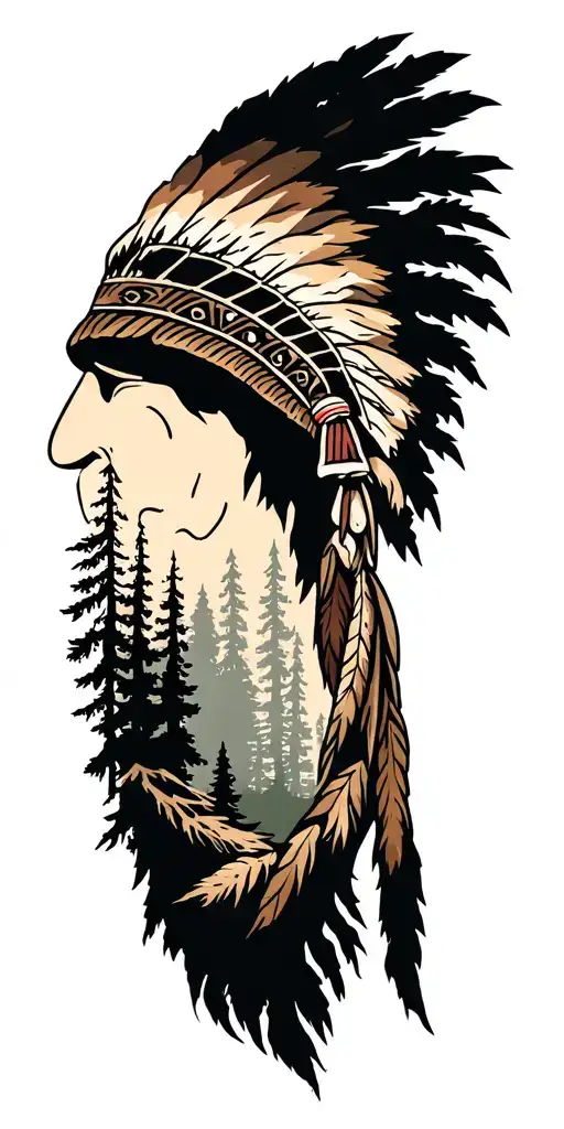 Native American Scenic Silhouette Forest