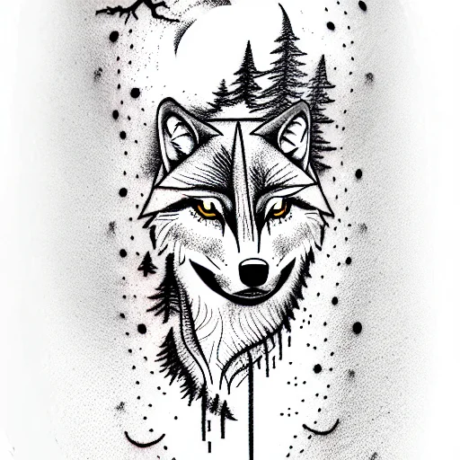 Wolf In The Forest With A Moon