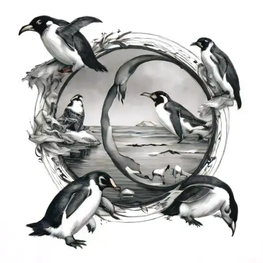 Enso Circle With Penguins