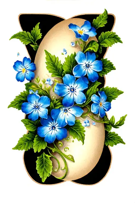 Scrolling Vine Tattoo With Blue Forget Me Nots
