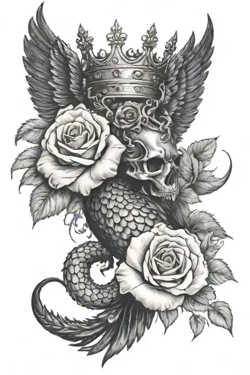 Scorpio With Crown And Black Raven And Roses