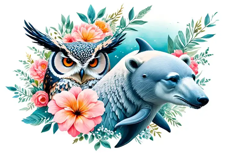 Flowers Mixed With Owls And Dolphins And Polar Bear