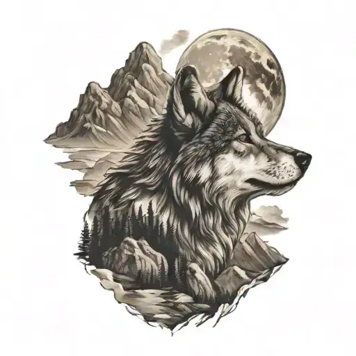 Wolf Howling And Mountains