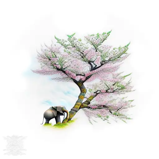 Elephant And Flowers Cherry Blossoms