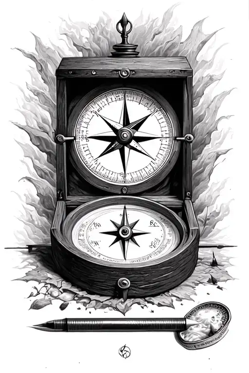 Compass Black White With Old Describing