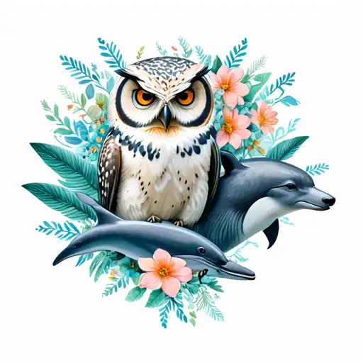 Flowers Mixed With Owls And Dolphins And Polar Bear