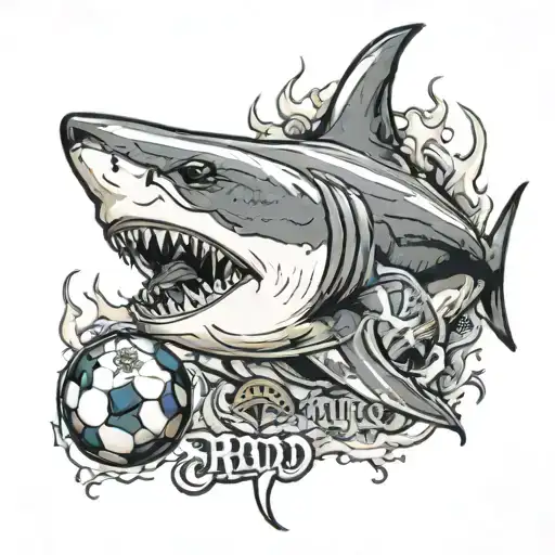 Real Madrid Football With Great White Shark And Los Blancos Text