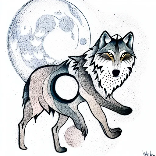 Wolf In The Woods With A Moon