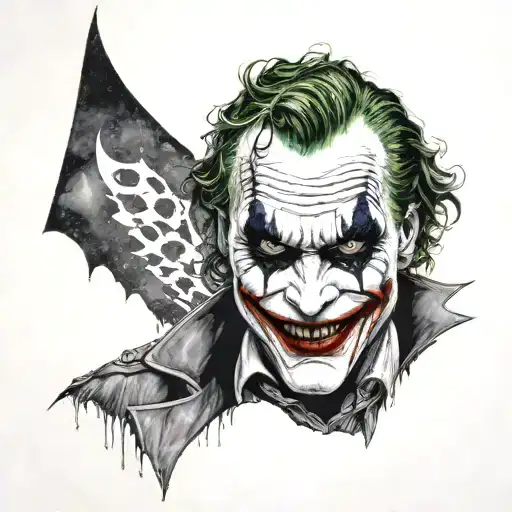 An Intricate Portrait Of The Joker With A Subtle Batman Symbol Incorporated