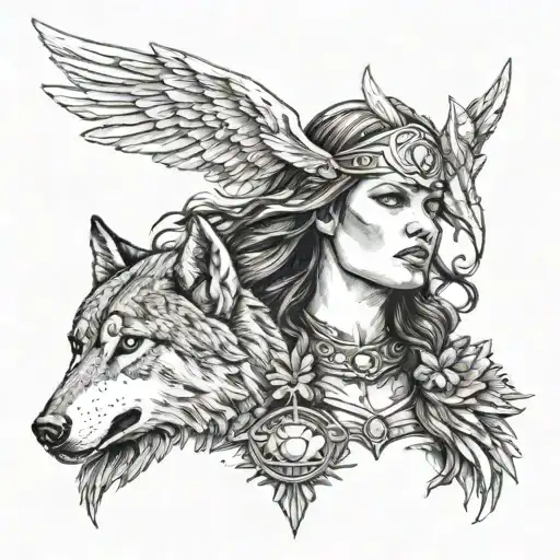 Woman Valkyrie With Wolf Skin Above Her Head