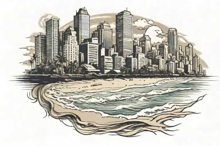 Beach With City Skyline In The Background