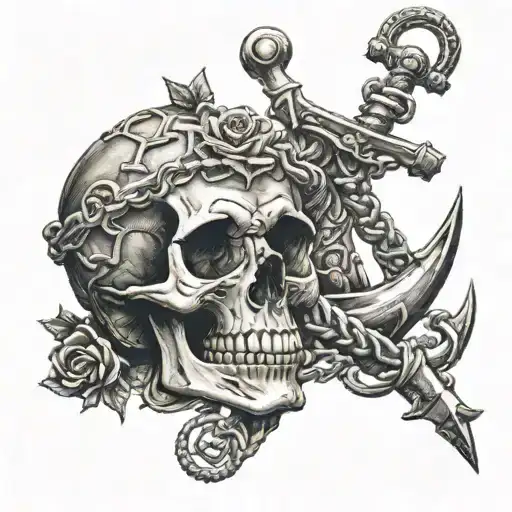 Skull And Anchor Intertwined Symbolizing