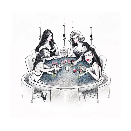 A Group Of Elegant Women Playing Poker Surrounded By Smoke And Neon Lights