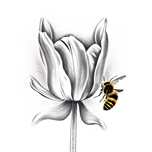 Closed Tulip With A Bee