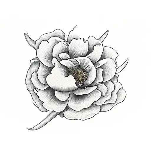 Bull Skull With Peony Flowers At The Sides