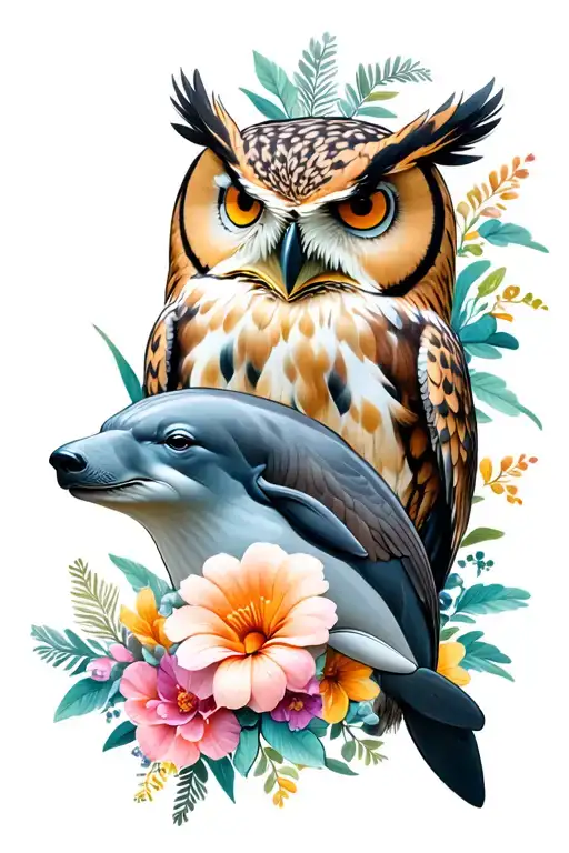 Flowers Mixed With Owls And Dolphins And Polar Bear