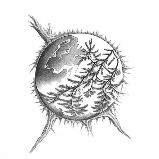 Cedar Tree With Roots Attached Over A Super Realistic Planet Earth