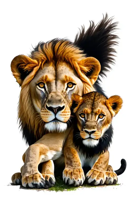 A Lion Cudling Its Cub