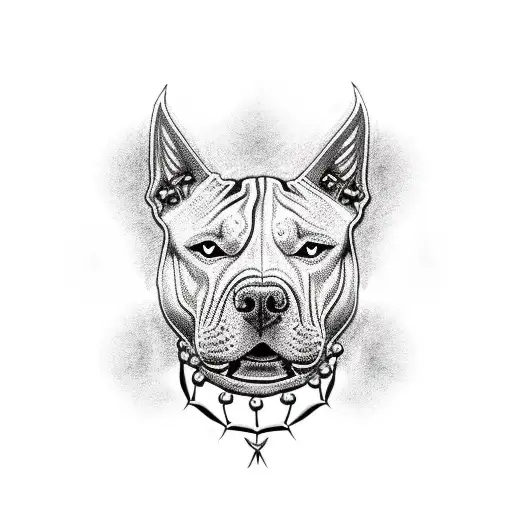 Outline Of An Angry Pit Bull Wearing A Spiked Choker