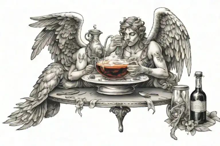 Cupid Brewing Love Potions In A Cupid Cafe On A Half Moon