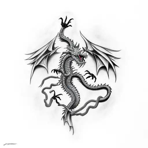 Climbing Dragon With Spread Wings