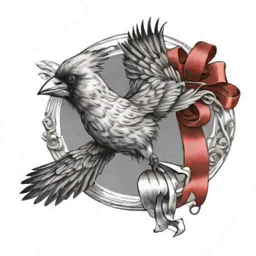 Cardinal Bird In Flight Carrying Ribbon