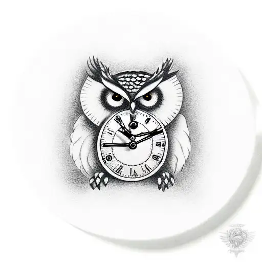 Owl With A Clock At Yellow Full Moon