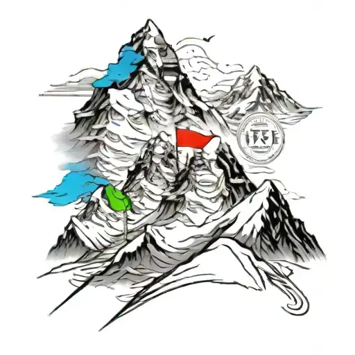 Mt Everest With Coloured Flags And The Initials M And V Of My Wife And Daughter Respectively