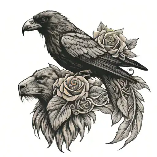 Black Raven Lion King Crown And Roses