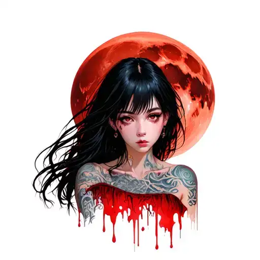 Anime Girl Wearing Blood Moon
