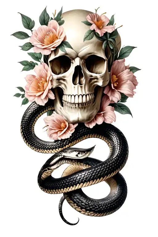 Skull With Snake And Flowers
