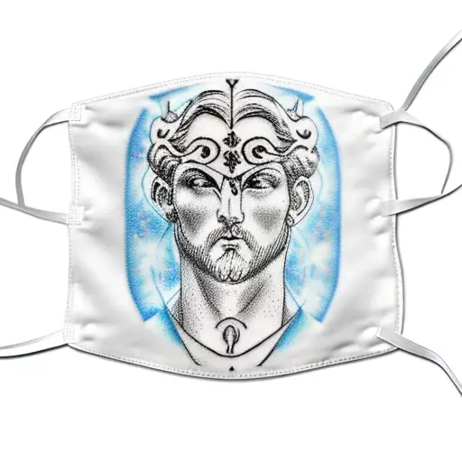 Greek God Atlas With Happy And Sad Face Mask On With Lighting Striking Around Him