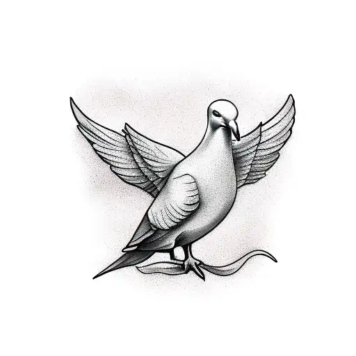 A Realistic Tattoo Of A Dove Holding A Bible Verse Scroll In Its Beak