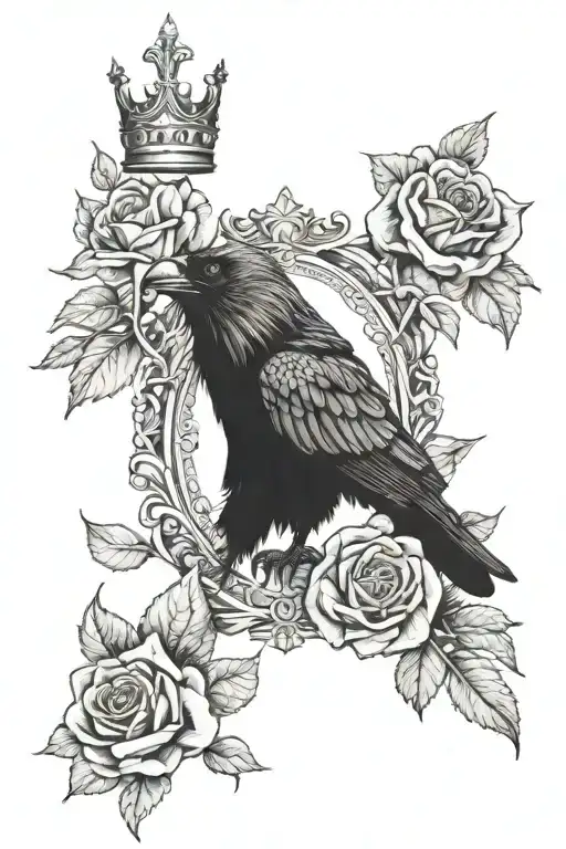 King Lion Crown With Black Raven And Rose