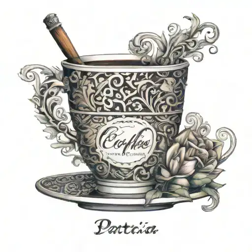 An Intricate Coffee Cup Design With Name Patricia And Animal Patterns And Barista Tools