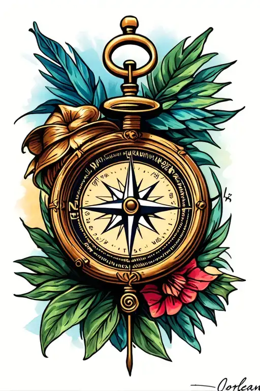 New Orleans Theme Tattoo Featuring Compass